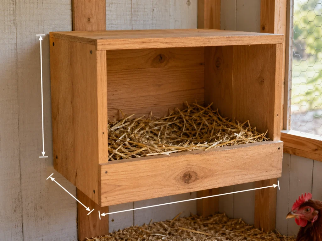 ideal size of hen nesting box with width depth and height