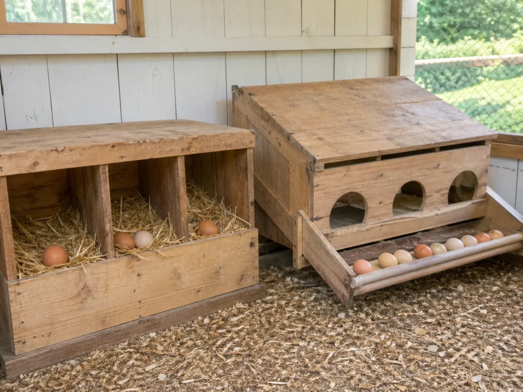 roll out nesting box compared to traditional hen nesting box