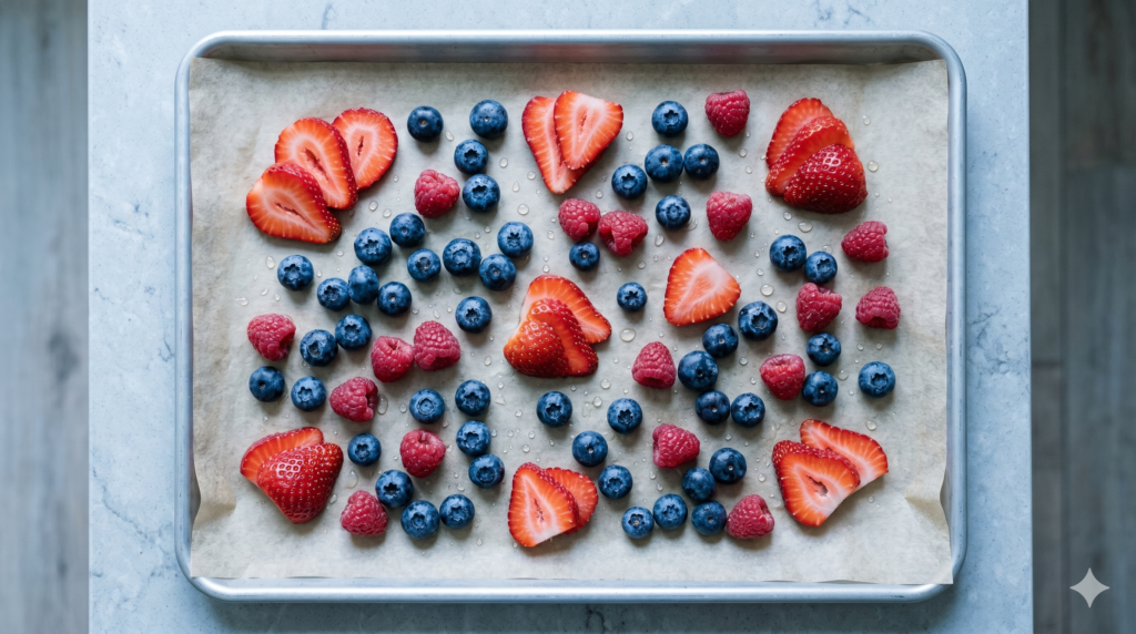 frozen berries baking sheet