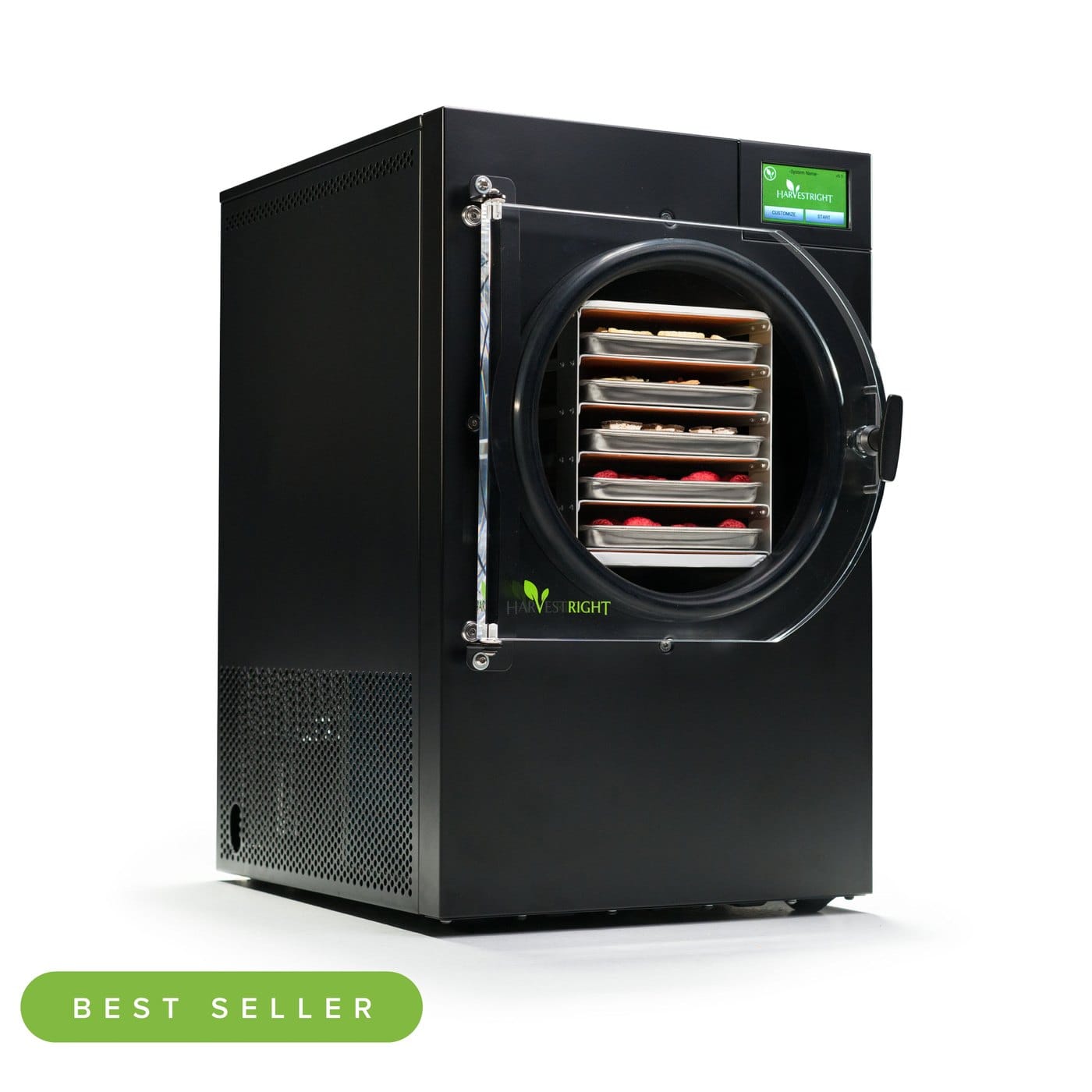 The Harvest Right medium home freeze dryer with five loaded trays